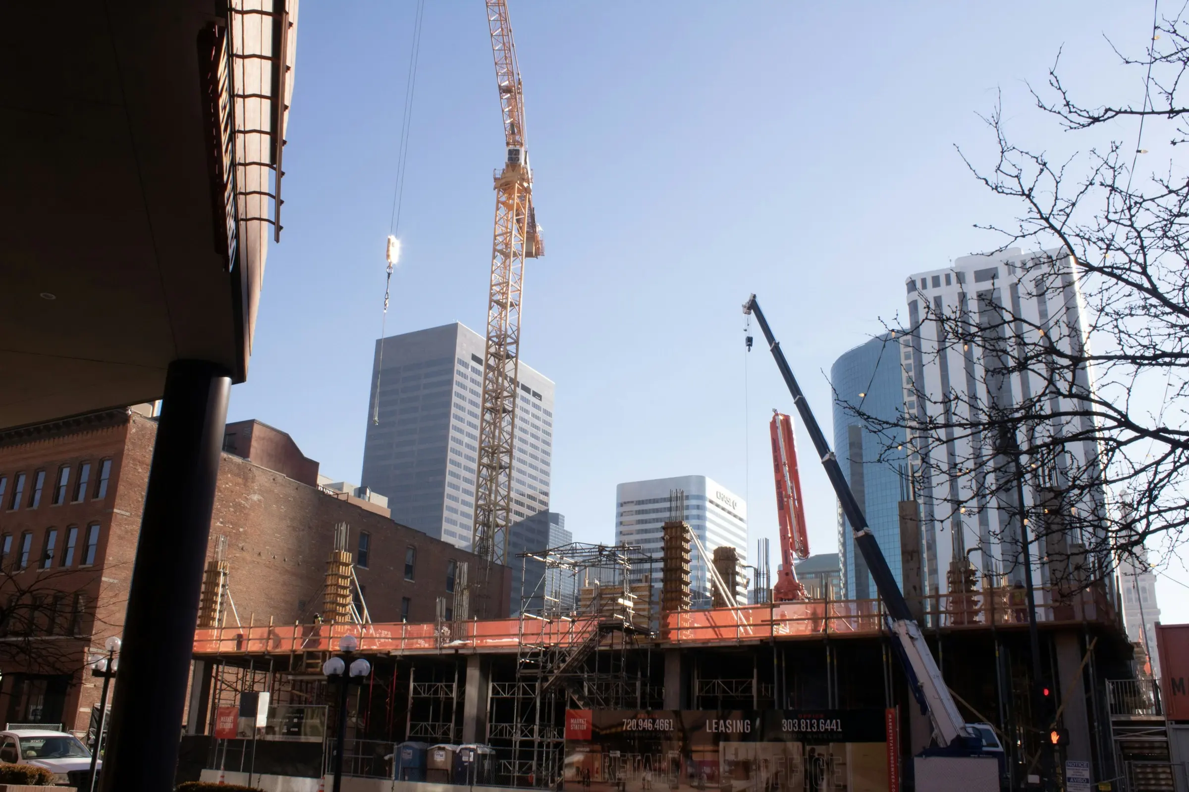 An active commercial construction project in a city centre