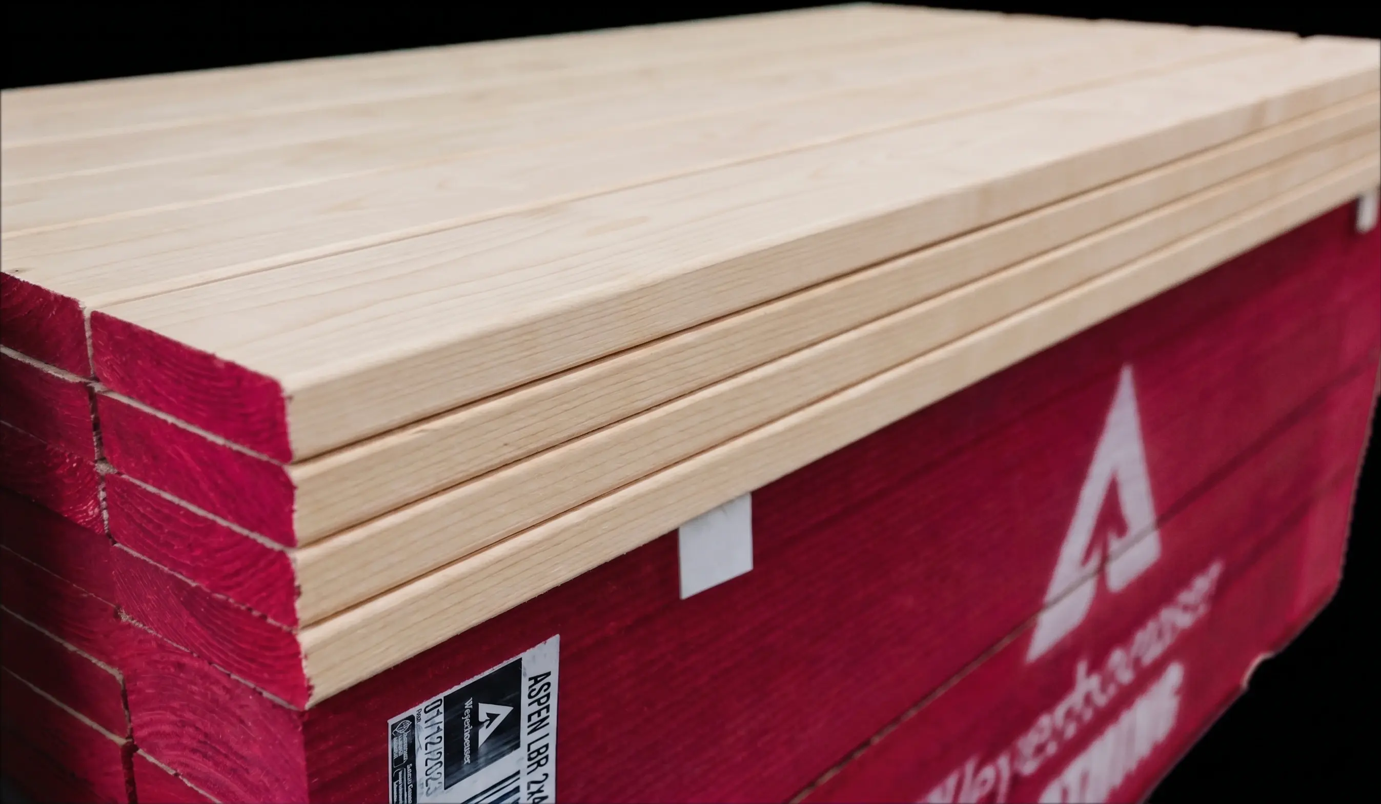 A wrapped stack of engineered lumber products