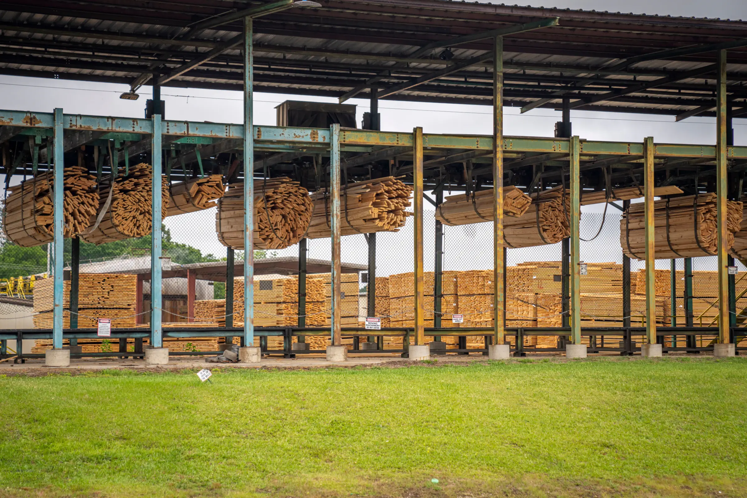 Lumber stacked and organized in a timber yard